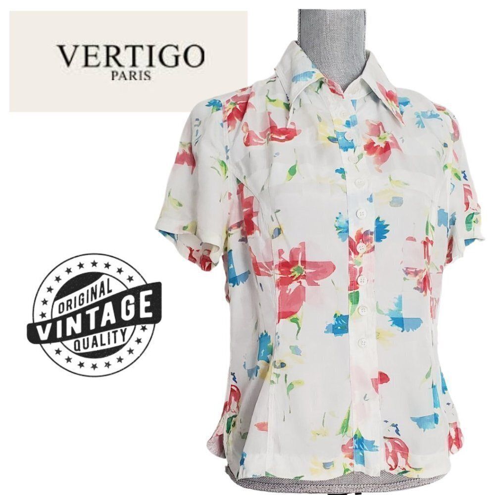 Vintage Vertigo Paris Floral Print Top Size Large  GUC